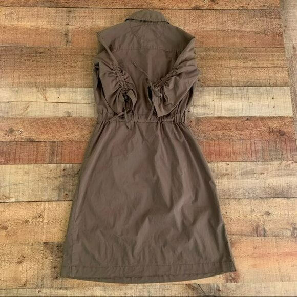 Converse womens button up mini a-line dress with 3/4 ruched sleeves in brown - X - Picture 6 of 7